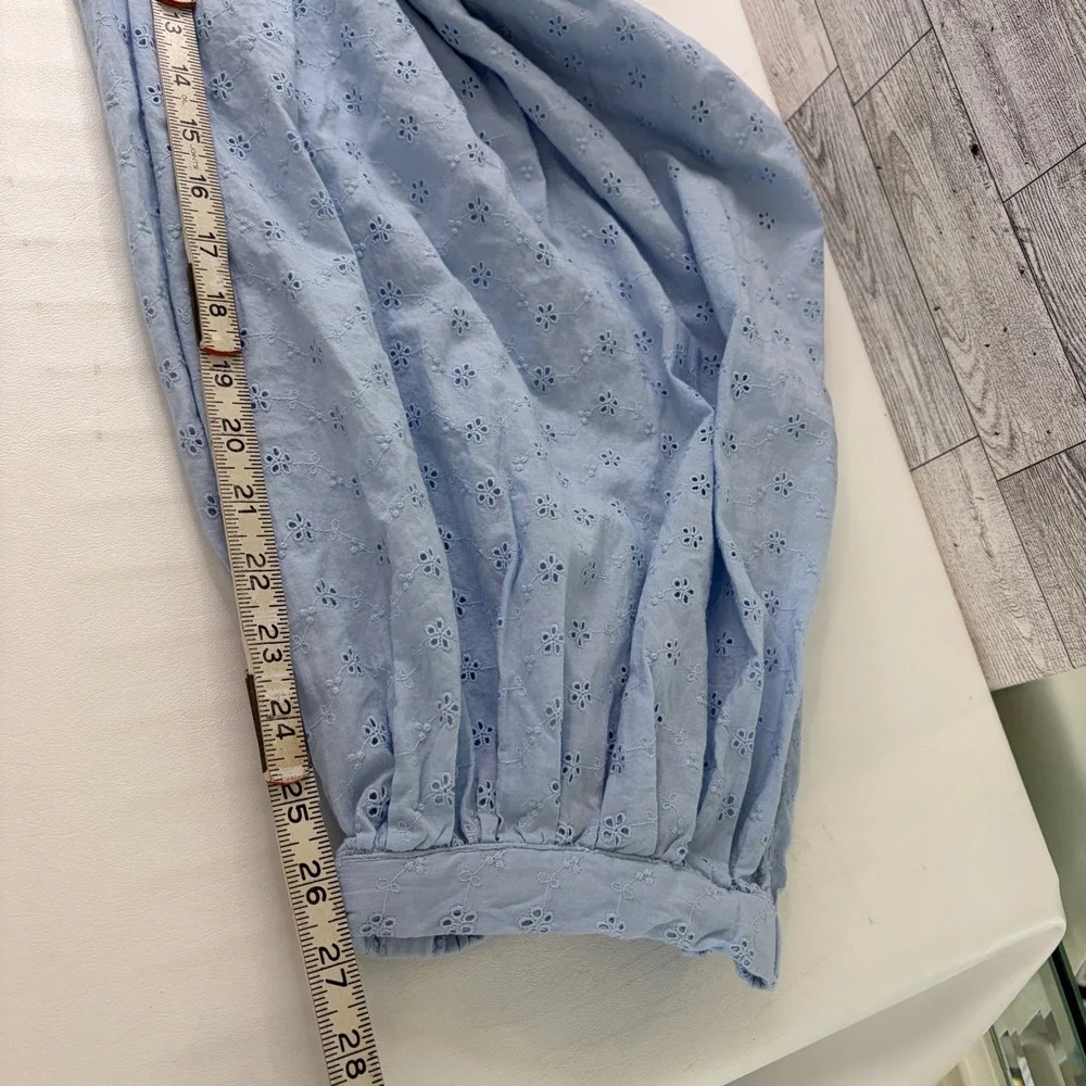 Scoop Eyelet Pants Women XXL 20 Light Blue Cotton Balloon Drawstring Boho